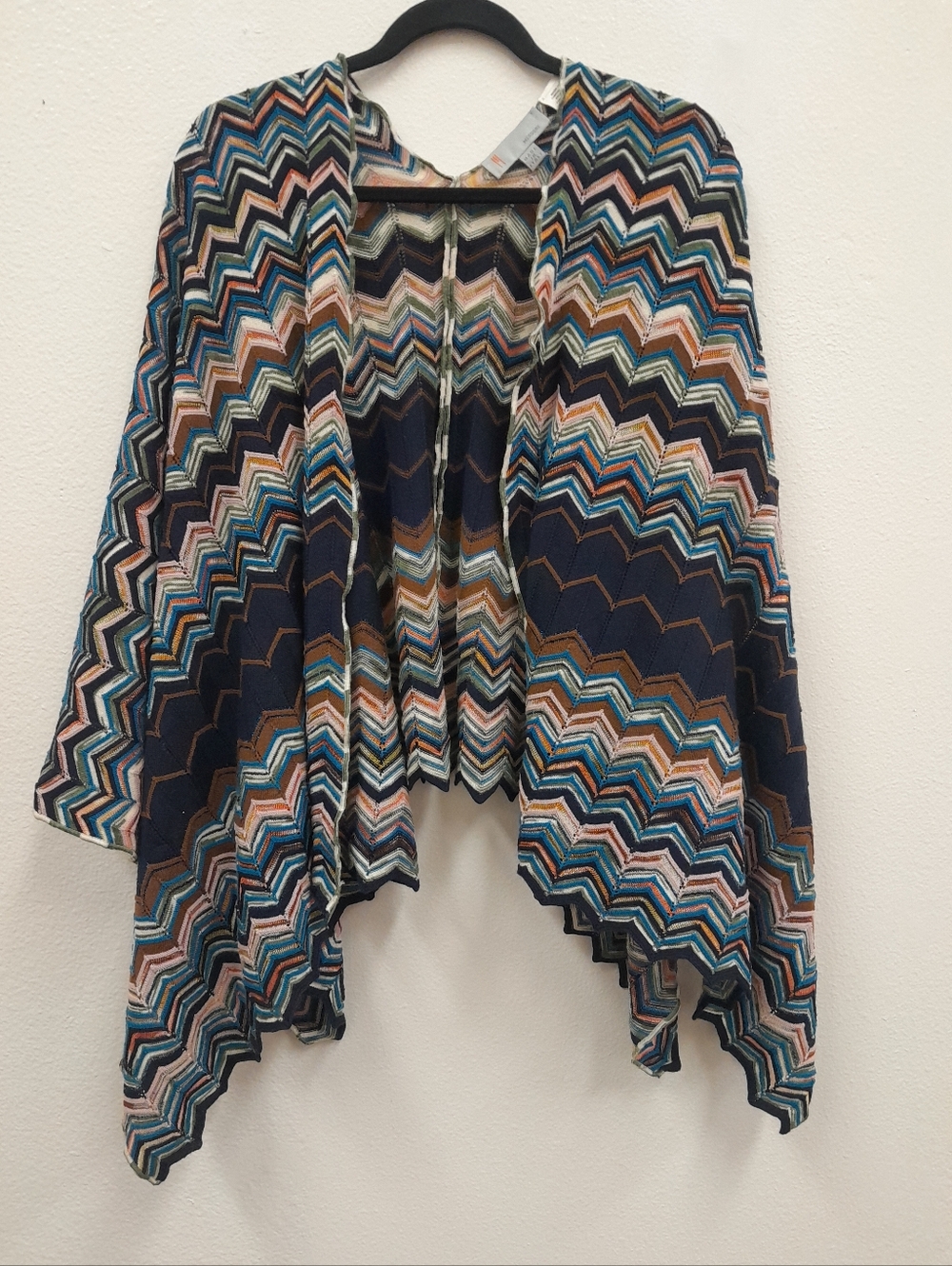 VTG Missoni Knit Poncho OSFM Chevron Stripe Italy Draped Shawl Wrap